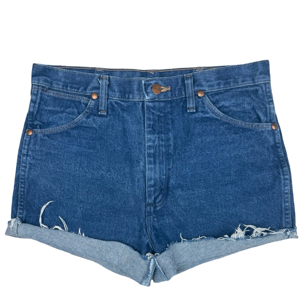 Wrangler Cutoff Denim Shorts High Rise Blue Frayed Raw Hem Size 11